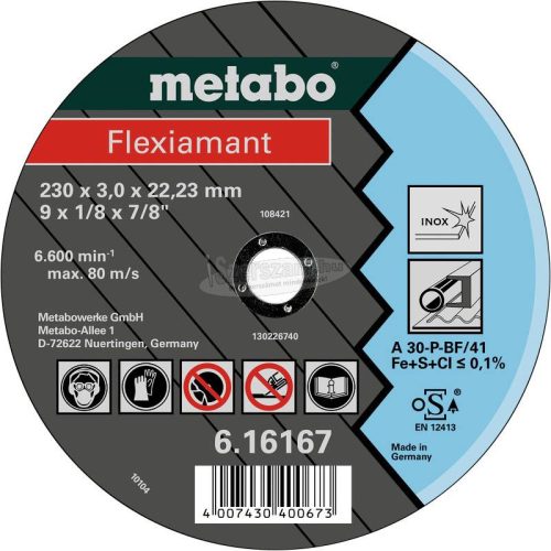 METABO 616299000 Vágótárcsa, hajlított 22.23mm 25db 616299000