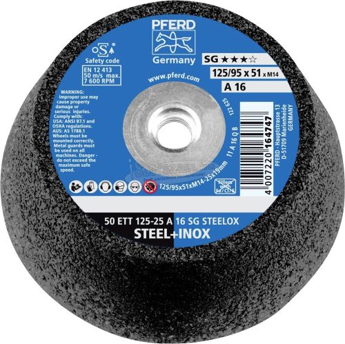 PFERD kúpos fazékkorong 50 ETT 125-25 A 16 SG STEELOX/M14 63418402