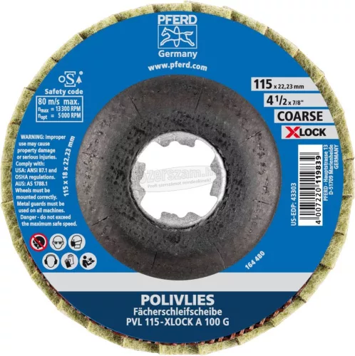 PFERD POLIVLIES legyezőlapos csiszolótárcsa PVL 115-X-LOCK A 100 G 44694201