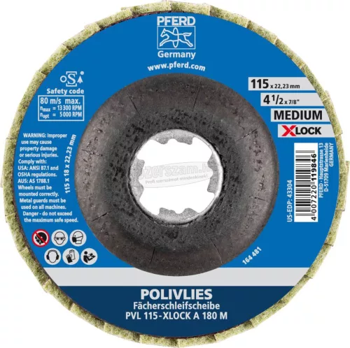 PFERD POLIVLIES legyezőlapos csiszolótárcsa PVL 115-X-LOCK A 180 M 44694202
