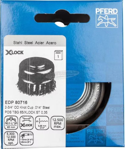 PFERD fazékkefe menettel, fonott POS TBG 65/X-LOCK ST 0,35 43305025
