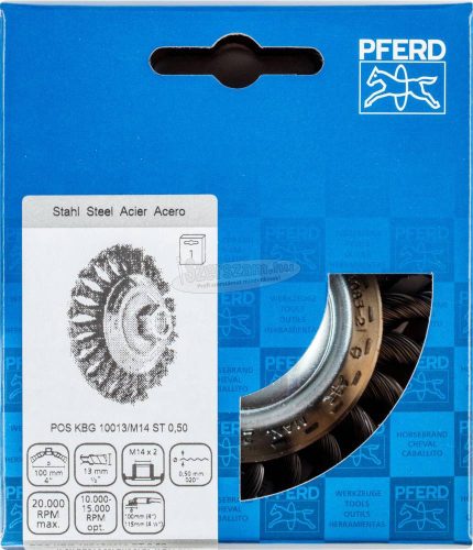 PFERD kúpos kialakítású kefe menettel, fonott POS KBG 10013/M14 ST 0,50 43313001