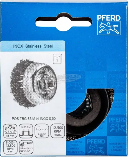 PFERD fazékkefe menettel, fonott POS TBG 65/M14 INOX 0,50 43305004