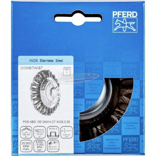 PFERD kúpos kialakítású kefe menettel, fonott POS KBG 10013/M14 CT INOX 0,35 43313013