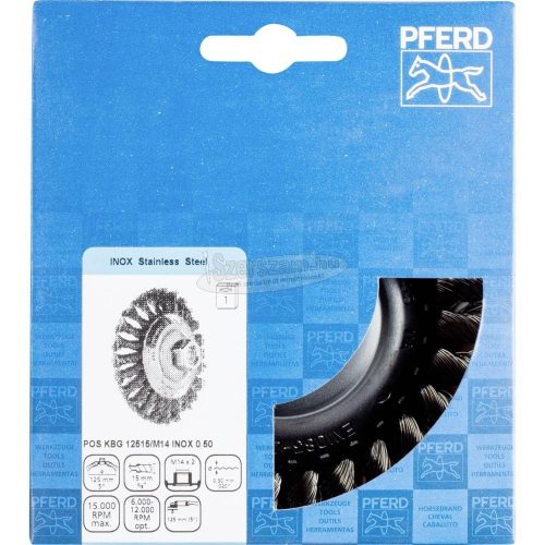 PFERD kúpos kialakítású kefe menettel, fonott POS KBG 12515/M14 INOX 0,50 43317007
