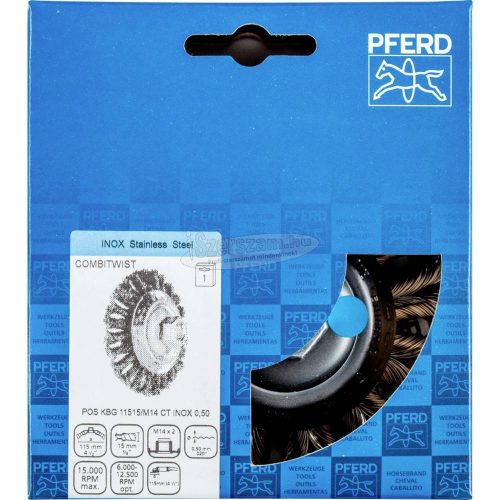 PFERD kúpos kialakítású kefe menettel, fonott POS KBG 11515/M14 CT INOX 0,50 43315015