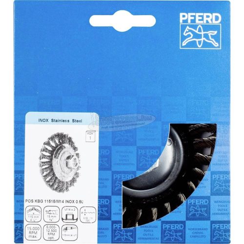 PFERD kúpos kialakítású kefe menettel, fonott POS KBG 11515/M14 INOX 0,50 43315007