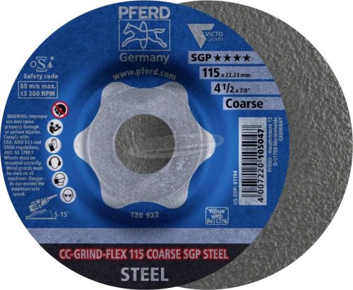 PFERD CC-GRIND csiszolókorong CC-GRIND-FLEX 115 COARSE SGP STEEL 64188116