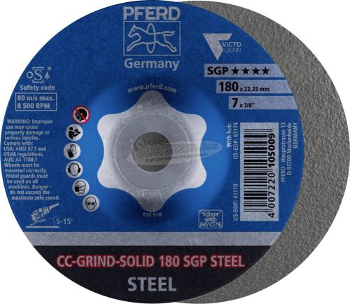 PFERD CC-GRIND csiszolókorong CC-GRIND-SOLID 180 SGP STEEL 64187180