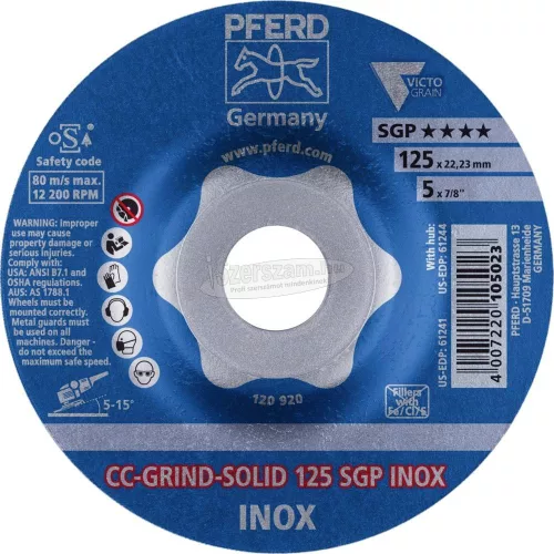PFERD CC-GRIND csiszolókorong CC-GRIND-SOLID 125 SGP INOX 64189125