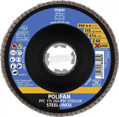 PFERD POLIFAN legyezőlapos csiszolókorong PFC 115 Z 60 PSF STEELOX/X-LOCK 67666116