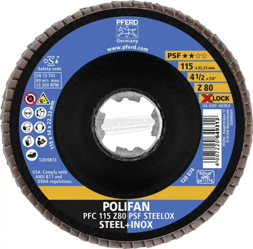 PFERD POLIFAN legyezőlapos csiszolókorong PFC 115 Z 80 PSF STEELOX/X-LOCK 67668116