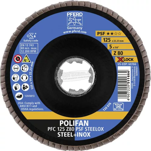 PFERD POLIFAN legyezőlapos csiszolókorong PFC 125 Z 80 PSF STEELOX/X-LOCK 67668126