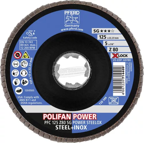 PFERD POLIFAN legyezőlapos csiszolókorong PFC 125 Z 80 SG POWER STEELOX/X-LOCK 67788127