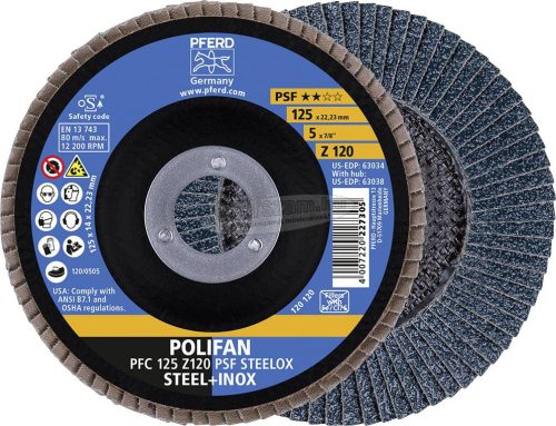 PFERD POLIFAN legyezőlapos csiszolókorong PFC 125 Z 120 PSF STEELOX 67769125