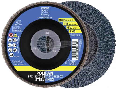 PFERD 69300936 POLIFAN fogazott alátét PFC 115x22,23mm kúpos Z40 BOX STEELOX acél/rozsdamentes acél 115mm 10db 69300936