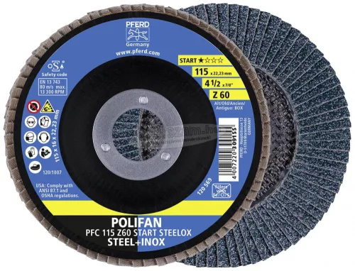 PFERD 69300937 POLIFAN fogazott alátét PFC 115x22,23mm kúpos Z60 BOX STEELOX acél/rozsdamentes acél 115mm 10db 69300937