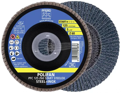 PFERD 69300935 POLIFAN fogazott alátét PFC 125x22,23mm kúpos Z60 BOX STEELOX acél/rozsdamentes acél 125mm 10db 69300935