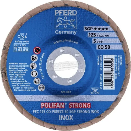 PFERD POLIFAN legyezőlapos csiszolókorong PFC 125 CO-FREEZE 50 SGP STRONG INOX 67789125