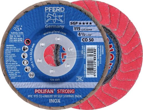 PFERD POLIFAN legyezőlapos csiszolókorong PFC 115 CO-FREEZE 50 SGP STRONG INOX 67789115
