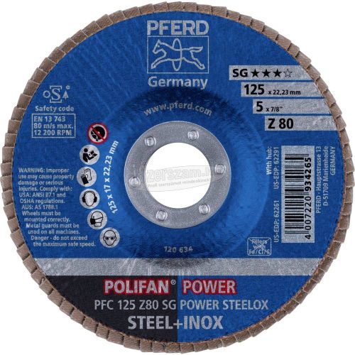 PFERD POLIFAN legyezőlapos csiszolókorong PFC 125 Z 80 SG POWER STEELOX 67788126