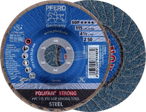 PFERD POLIFAN legyezőlapos csiszolókorong PFC 115 Z 50 SGP STRONG STEEL 67788115