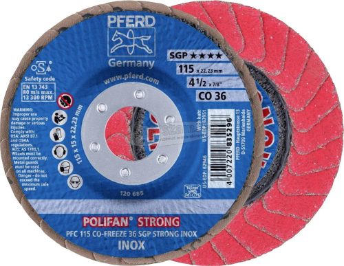 PFERD POLIFAN legyezőlapos csiszolókorong PFC 115 CO-FREEZE 36 SGP STRONG INOX 67789015