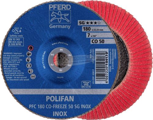 PFERD POLIFAN legyezőlapos csiszolókorong PFC 180 CO-FREEZE 50 SG INOX 67718050