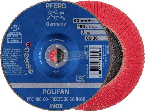 PFERD POLIFAN legyezőlapos csiszolókorong PFC 180 CO-FREEZE 36 SG INOX 67718036