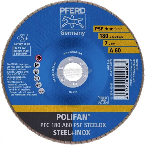 PFERD POLIFAN legyezőlapos csiszolókorong PFC 180 A 60 PSF STEELOX 67746185