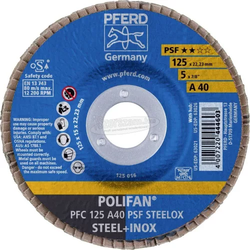 PFERD POLIFAN legyezőlapos csiszolókorong PFC 125 A 40 PSF STEELOX 67744125