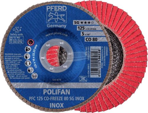 PFERD POLIFAN legyezőlapos csiszolókorong PFC 125 CO-FREEZE 80 SG INOX 67712580