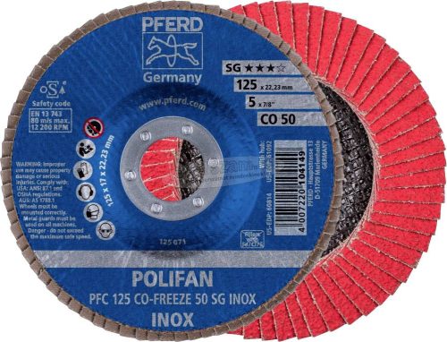 PFERD POLIFAN legyezőlapos csiszolókorong PFC 125 CO-FREEZE 50 SG INOX 67712550