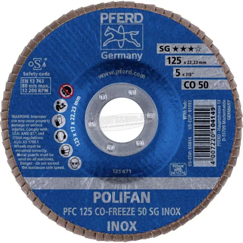 PFERD POLIFAN legyezőlapos csiszolókorong PFC 125 CO-FREEZE 50 SG INOX 67712550
