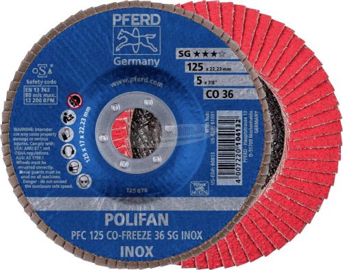 PFERD POLIFAN legyezőlapos csiszolókorong PFC CO-FREEZE SG INOX több változatban