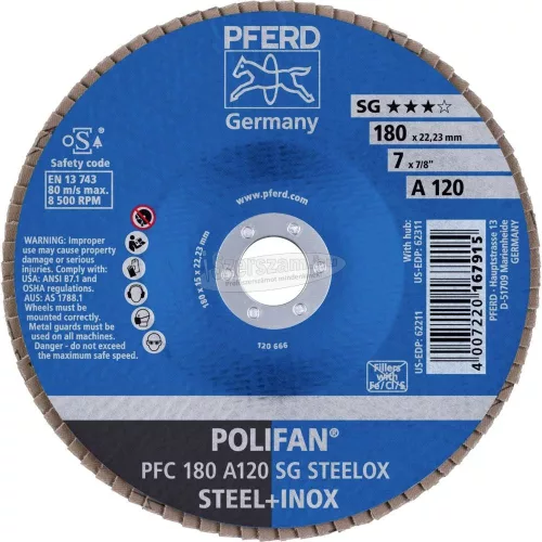 PFERD POLIFAN legyezőlapos csiszolókorong PFC 180 A 120 SG STEELOX 67712185
