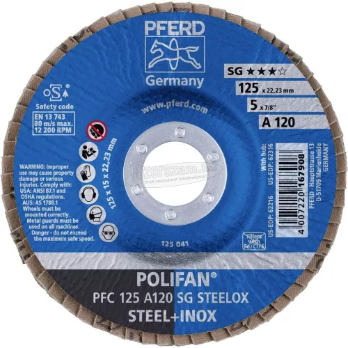 PFERD POLIFAN legyezőlapos csiszolókorong PFC 125 A 120 SG STEELOX 67712125