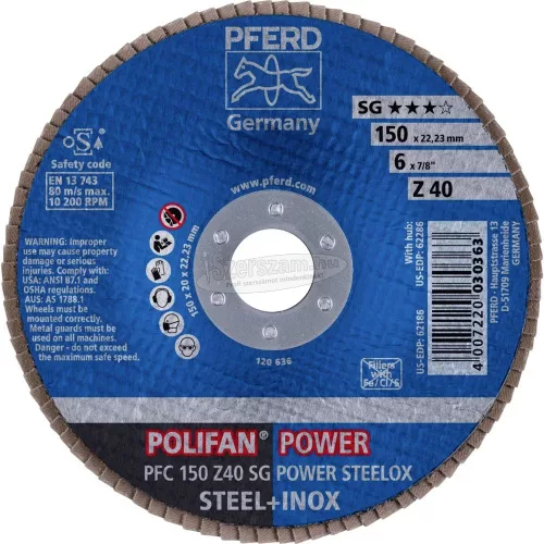 PFERD POLIFAN legyezőlapos csiszolókorong PFC 150 Z 40 SG POWER STEELOX 67784150