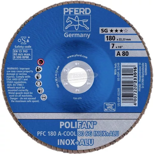 PFERD POLIFAN legyezőlapos csiszolókorong PFC 180 A-COOL 80 SG INOX+ALU 67758185