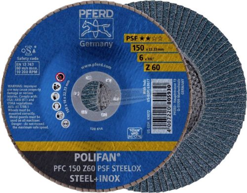 PFERD POLIFAN legyezőlapos csiszolókorong PFC 150 Z 60 PSF STEELOX 67766150