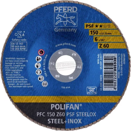 PFERD POLIFAN legyezőlapos csiszolókorong PFC 150 Z 60 PSF STEELOX 67766150