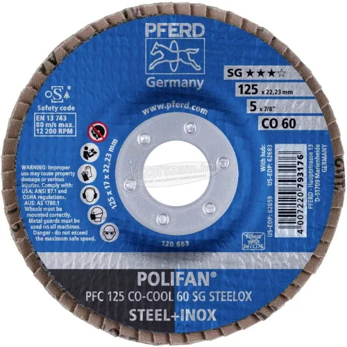 PFERD POLIFAN legyezőlapos csiszolókorong PFC 125 CO-COOL 60 SG STEELOX 67760625