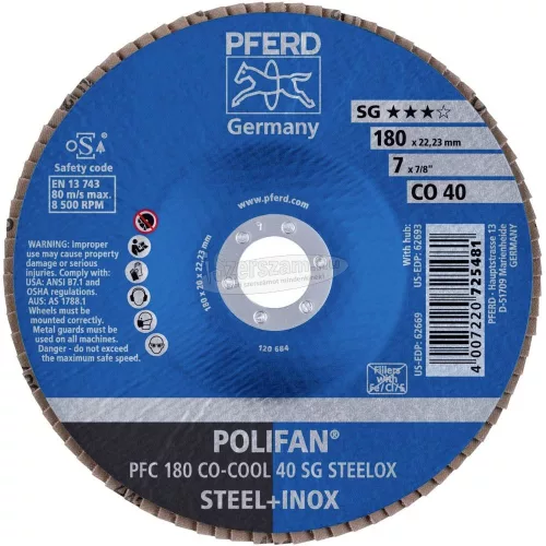 PFERD POLIFAN legyezőlapos csiszolókorong PFC 180 CO-COOL 40 SG STEELOX 67760485