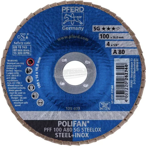 PFERD POLIFAN legyezőlapos csiszolókorong PFF 100 A 80 SG STEELOX/16,0 67608100