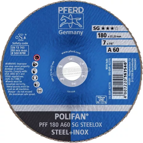 PFERD POLIFAN legyezőlapos csiszolókorong PFF 180 A 60 SG STEELOX 67606185
