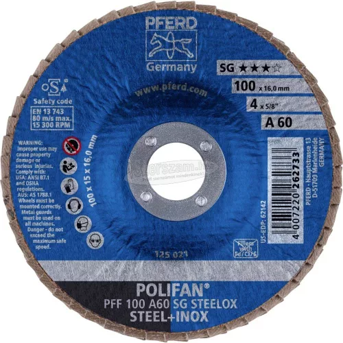 PFERD POLIFAN legyezőlapos csiszolókorong PFF 100 A 60 SG STEELOX/16,0 67606100