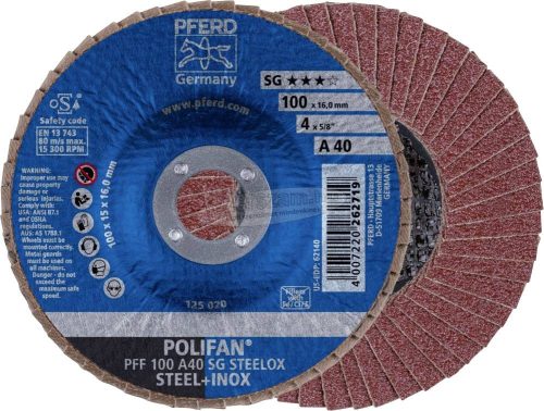 PFERD POLIFAN legyezőlapos csiszolókorong PFF 100 A 40 SG STEELOX/16,0 67604100