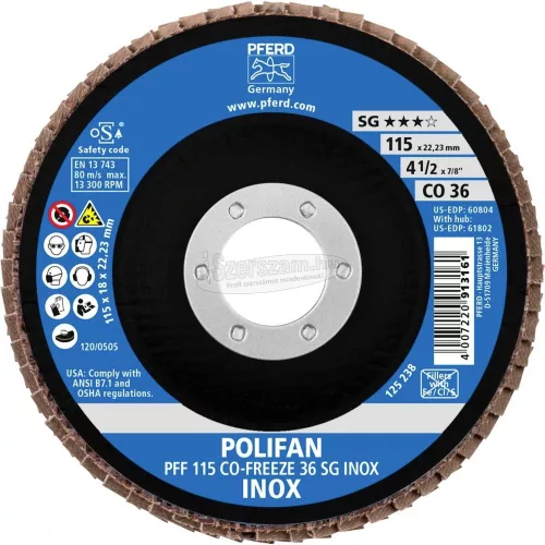 PFERD POLIFAN legyezőlapos csiszolókorong PFF CO-FREEZE SG INOX több változatban