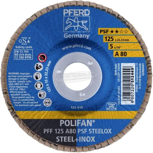 PFERD POLIFAN legyezőlapos csiszolókorong PFF 125 A 80 PSF STEELOX 67648125