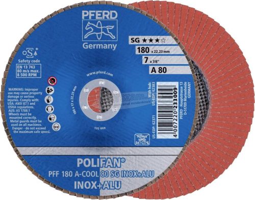 PFERD POLIFAN legyezőlapos csiszolókorong PFF 180 A-COOL 80 SG INOX+ALU 67658185